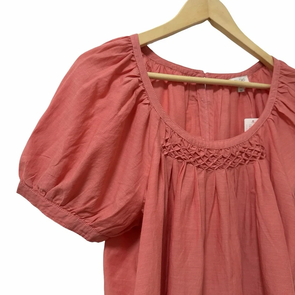 Anthropologie Pilcro Puff Sleeve Lightweight Flowy Top Size S Coral Orange Boho